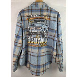 Ford Bronco Women's Flannel Shirt Size XL Blue Plaid Butterfly Long Sleeve Top